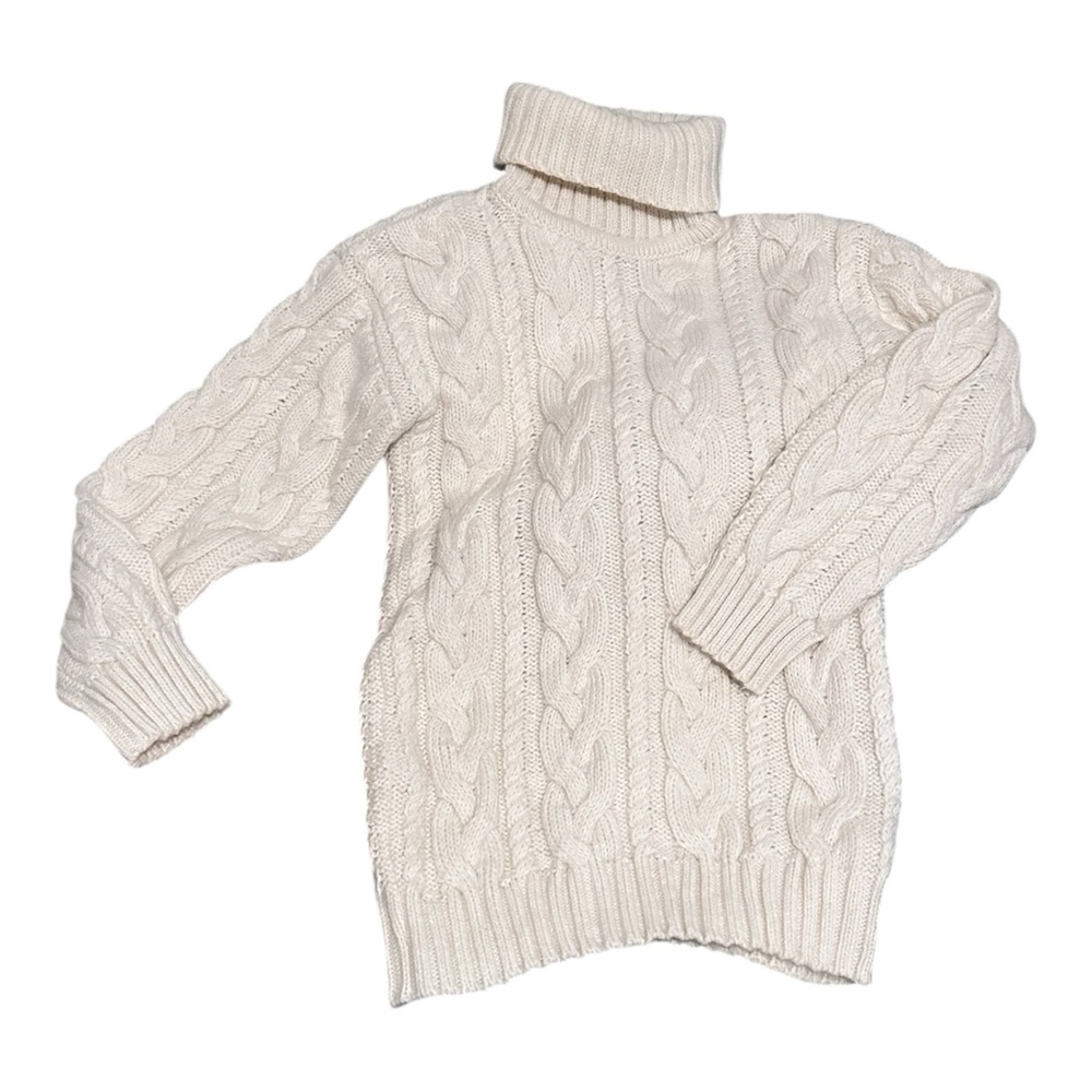 Off White Cable Knit Turtleneck Sweater Women’s Size S Oversized Fit 80% Wool